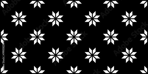 Seamless floral pattern. Black and white geometric background.