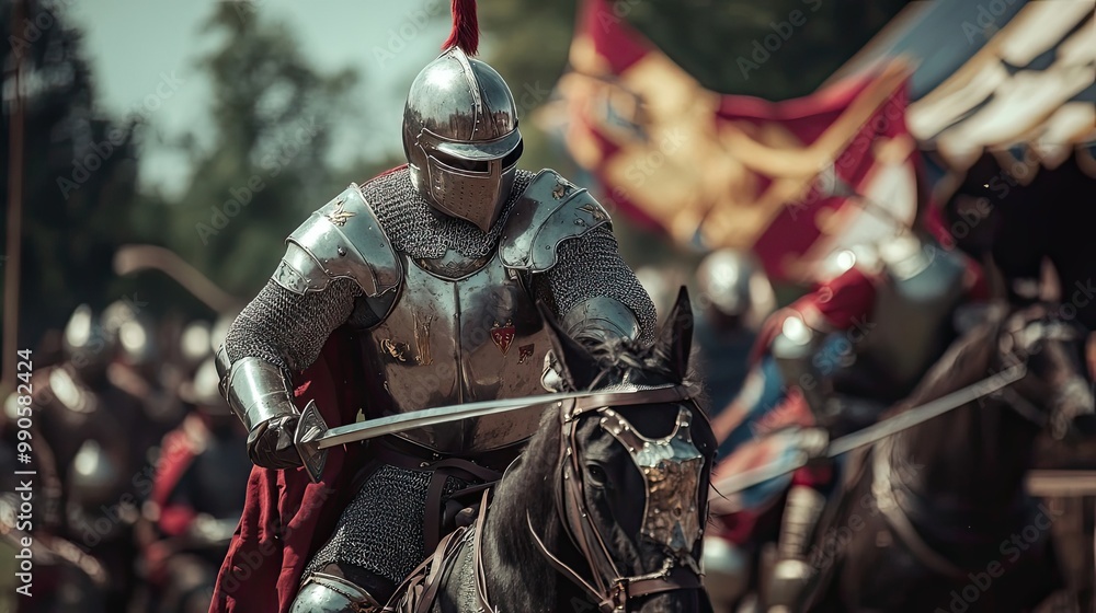 A Knight in Full Armor Riding a Horse A Knight in Full Armor Riding a Horse