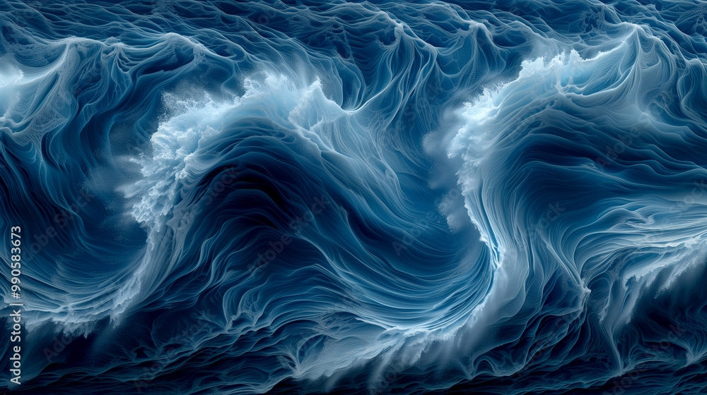 The image is a blue and white wave with a lot of detail. The wave is very large and has a lot of movement, making it look like it's crashing. The colors of the wave are very vibrant The image is a blue and white wave with a lot of detail. The wave is very large and has a lot of movement, making it look like it's crashing. The colors of the wave are very vibrant