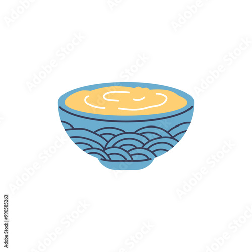 A vector illustration showing a yellow Greek yogurt in a bowl with a beautiful pattern