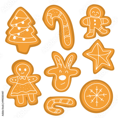 ginger bread on christmas day. Gingerbread cookies. Christmas gingerbread cookies. Winter homemade xmas sweets in shape of house and gingerbread man, star and snowflake, santa and heart, bird and rabb