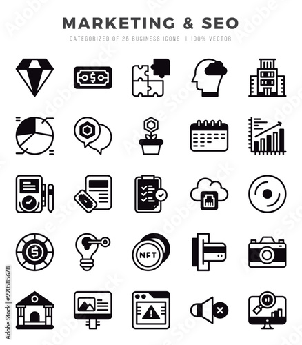 Marketing & SEO icons set. Vector illustration.