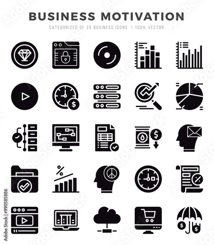 Simple Set of Business Motivation Related Vector Glyph Icons.