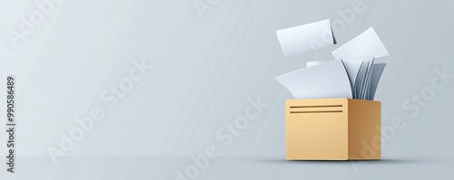 Minimalist Digital Folder Icon with Flying Papers