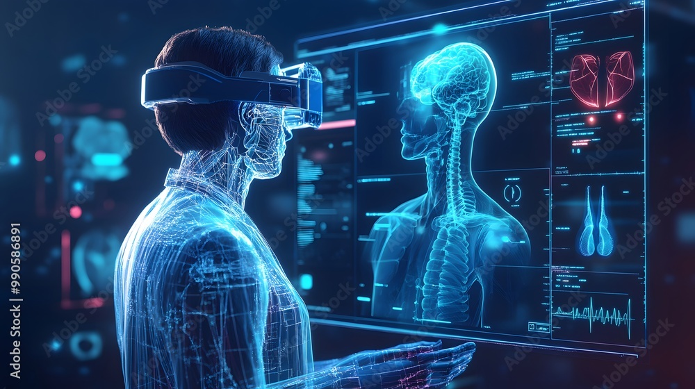 A Person Using Virtual Reality to Interact with a 3D Model of the Human Body A Person Using Virtual Reality to Interact with a 3D Model of the Human Body