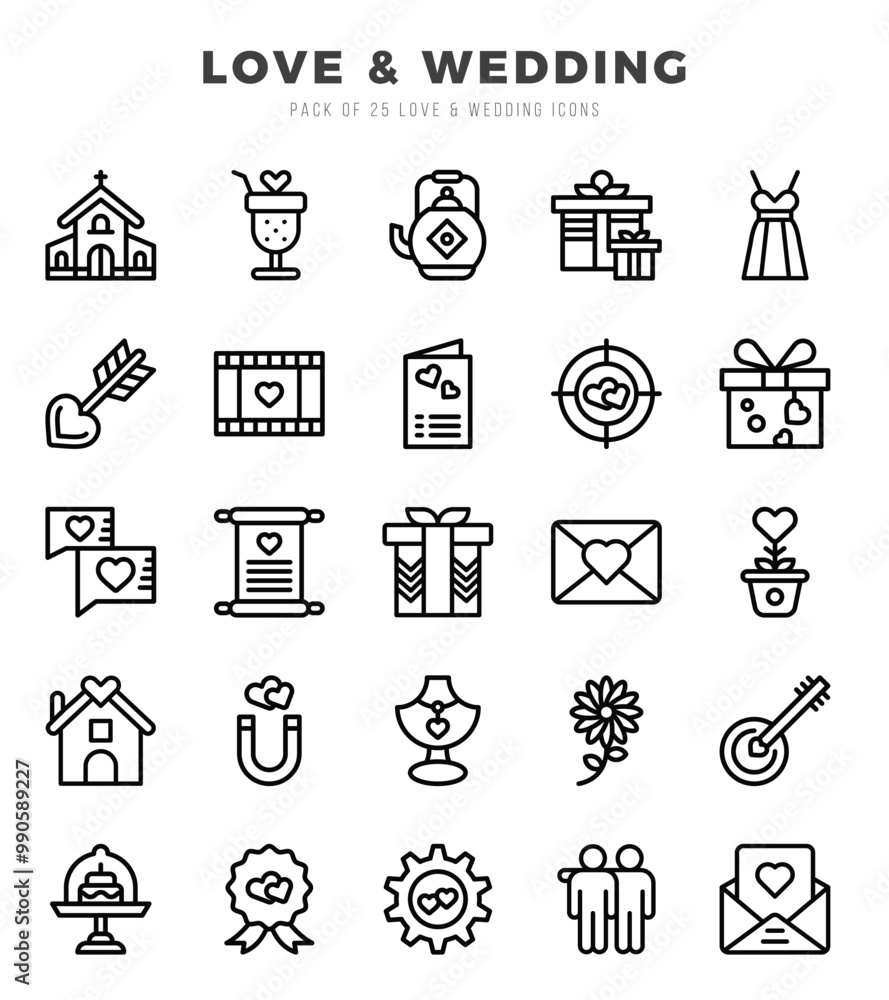 Naklejka premium Collection of Love & Wedding 25 Lineal Icons Pack.