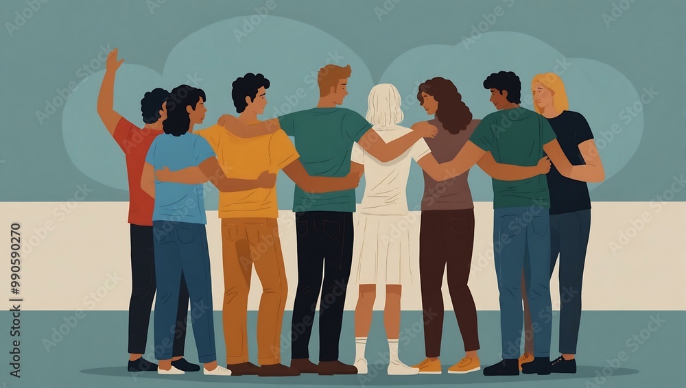 Banner of friends embracing in solidarity. Banner of friends embracing in solidarity.