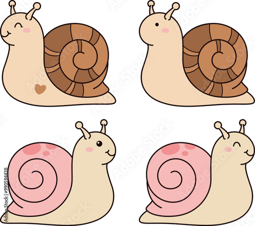 Cartoon cute snail with simple lines and no gradients