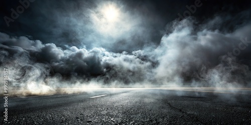 Tilted angle photo of smoke and fog over asphalt