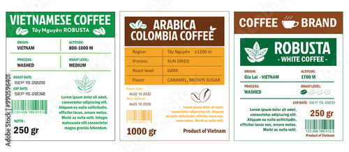 Vietnamese Coffee Labels template simple flat style in cmyk mode with two tone color.
