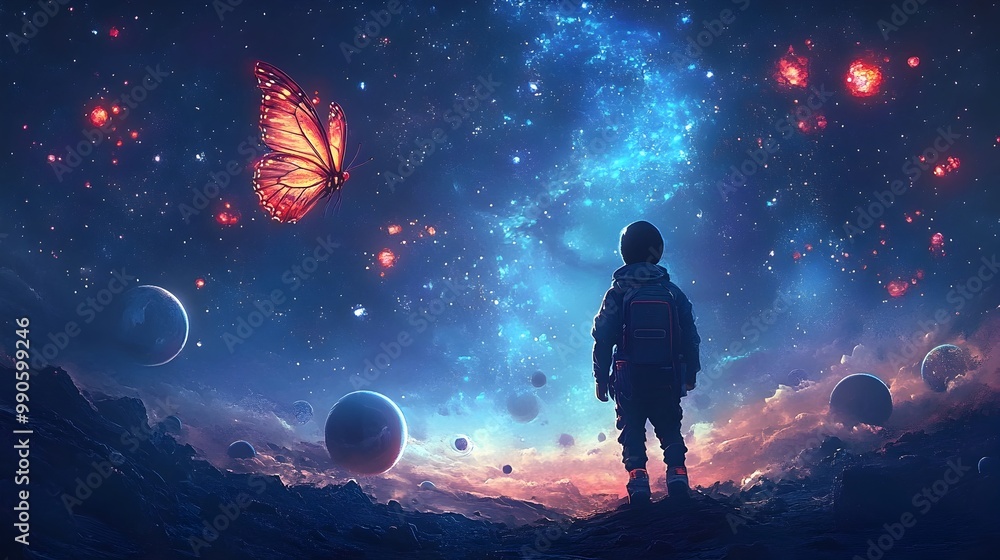 Glowing Butterfly Trail Soaring Through Cosmic Landscape Symbolizing Transformation and Imagination Glowing Butterfly Trail Soaring Through Cosmic Landscape Symbolizing Transformation and Imagination