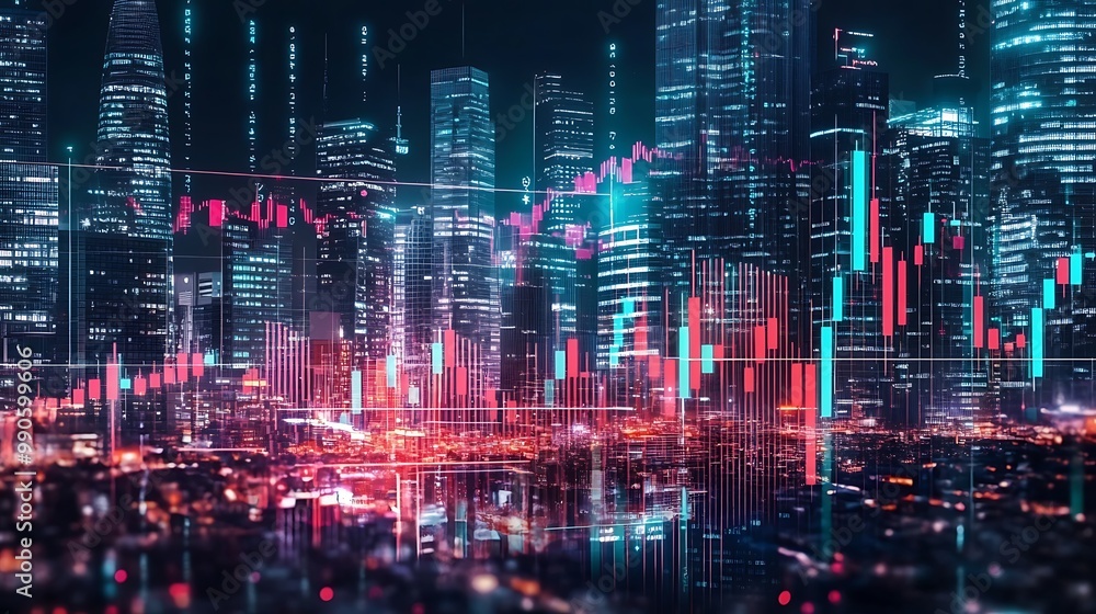 Cityscape with Financial Charts Cityscape with Financial Charts
