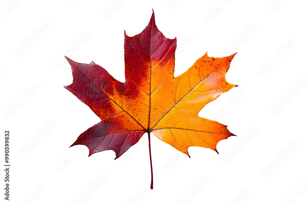 Obraz premium yellow, orange, red and maroon color autumn fall maple leaf on transparent background cutout