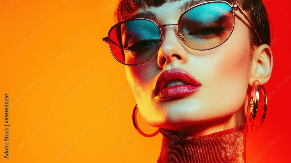 Confident and Captivating Woman in Bold Eyewear and Makeup Confident and Captivating Woman in Bold Eyewear and Makeup