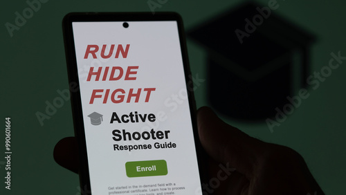 Active shooter response program. A student enrolls in courses to study, to learn a new skill and pass certification. Text in English