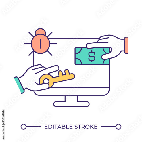 Online transaction vulnerability RGB color icon. Cybersecurity problem. Data breach. Hacking attempt concept. Isolated vector illustration. Simple filled line drawing. Editable stroke