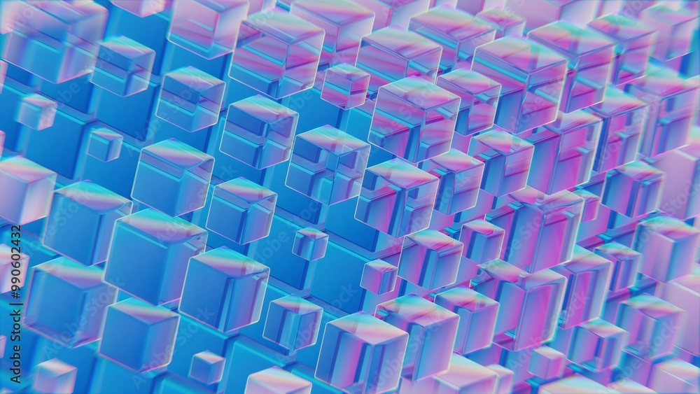 Obraz premium Abstract Blue and Pink Cubes in a Geometric 3D Pattern
