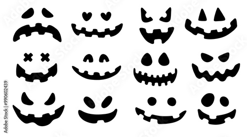 Vector illustration set of cute doodle Jack o Lantern faces for digital stamp,greeting card,sticker,icon,design