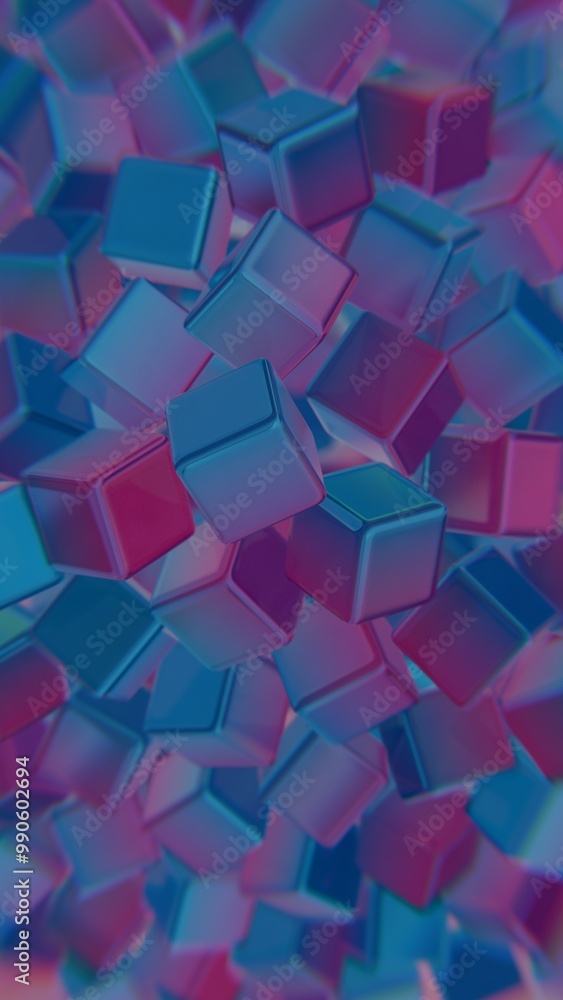 Abstract cluster of blue and pink cubes with soft focus.. Abstract cluster of blue and pink cubes with soft focus..