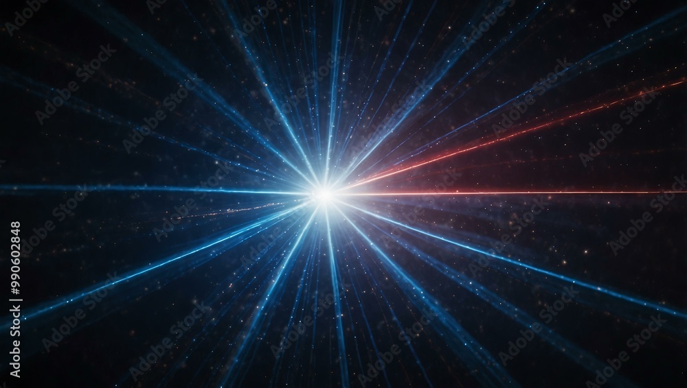 Fototapeta premium Blue laser beams create a glowing starburst effect.