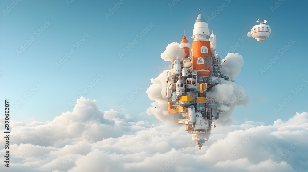 Surreal Floating Castle Amidst Ethereal Sea of Clouds Symbolizing Imaginative Fantasy World Surreal Floating Castle Amidst Ethereal Sea of Clouds Symbolizing Imaginative Fantasy World