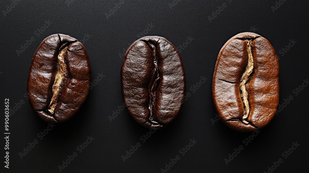 Three different roasts of coffee beans set against a black backdrop Three different roasts of coffee beans set against a black backdrop