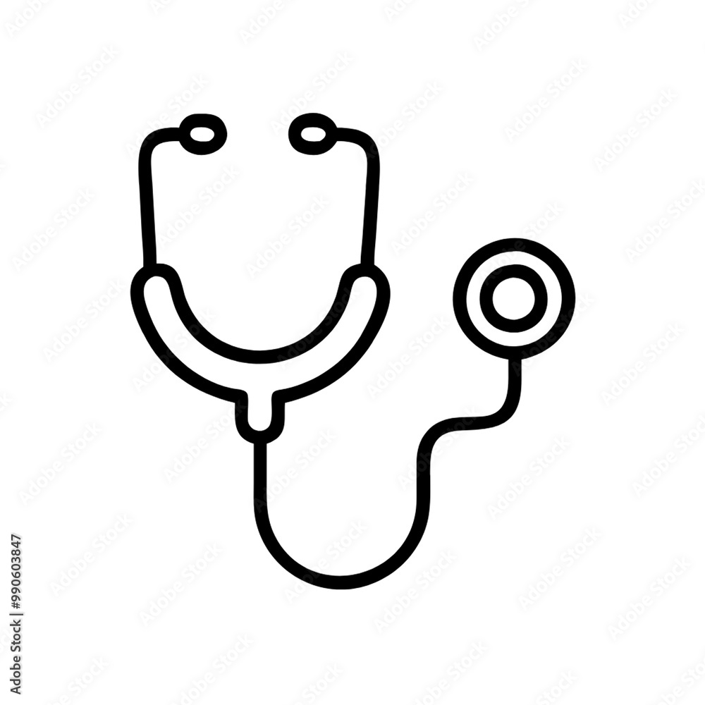 A black and gray stethoscope depicted from a front view. The tubing is flexible, and the chest piece is round and metallic, creating a minimalist design, on a transparent background A black and gray stethoscope depicted from a front view. The tubing is flexible, and the chest piece is round and metallic, creating a minimalist design, on a transparent background