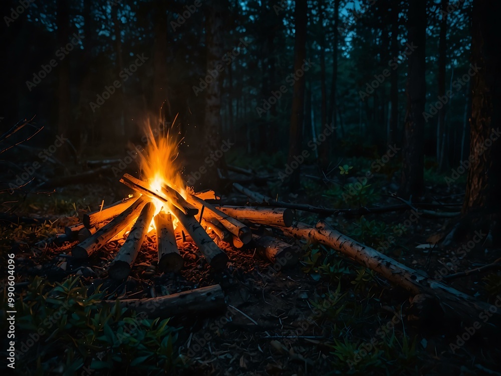 Bonfire in a forest at night, providing warmth. Bonfire in a forest at night, providing warmth.