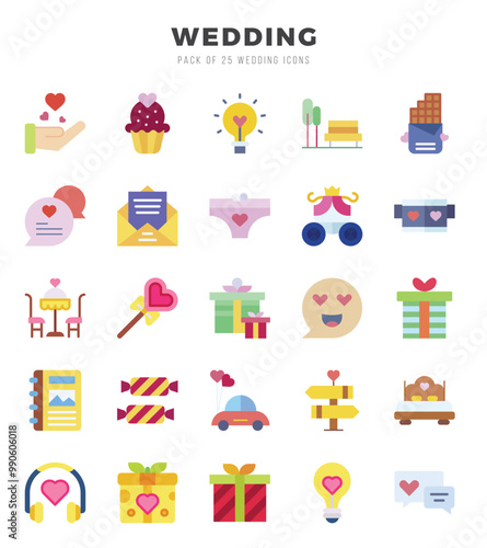 Wedding Flat icons collection. 25 icon set. Vector illustration.