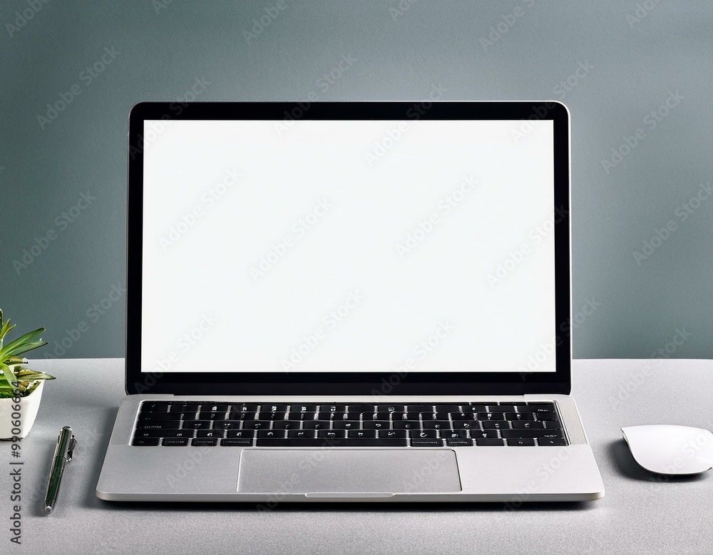 Laptop with blank empty white screen display mock-up, isolated on white background clipping path, full depth of field . silver open Isolated Devices Mockup Laptop with blank empty white screen display mock-up, isolated on white background clipping path, full depth of field . silver open Isolated Devices Mockup