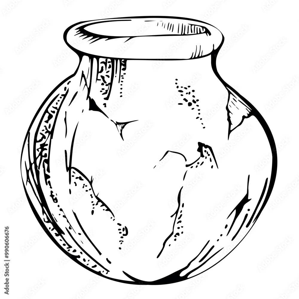 Handmade traditional clay pottery ceramic vase, hand drawn ink vector ...