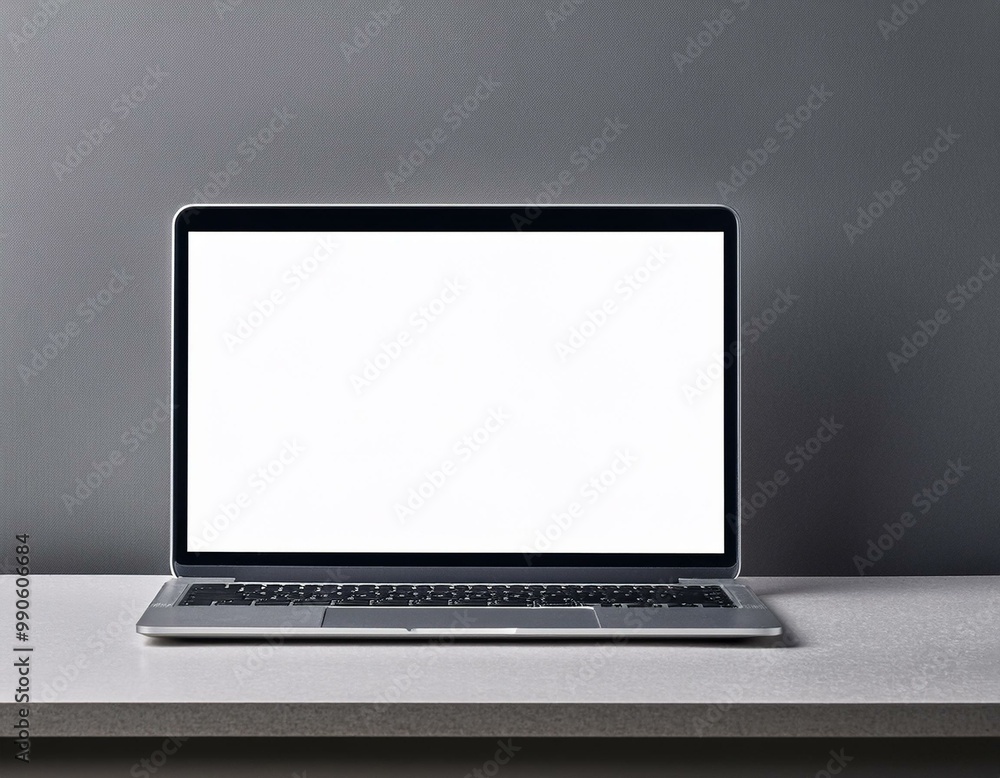 Laptop with blank empty white screen display mock-up, isolated on white background clipping path, full depth of field . silver open Isolated Devices Mockup Laptop with blank empty white screen display mock-up, isolated on white background clipping path, full depth of field . silver open Isolated Devices Mockup