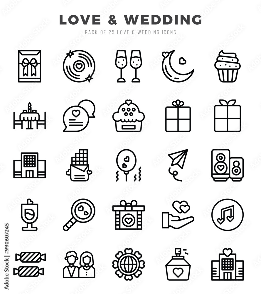 Set of Love & Wedding Icons. Simple Lineal art style icons pack. Set of Love & Wedding Icons. Simple Lineal art style icons pack.