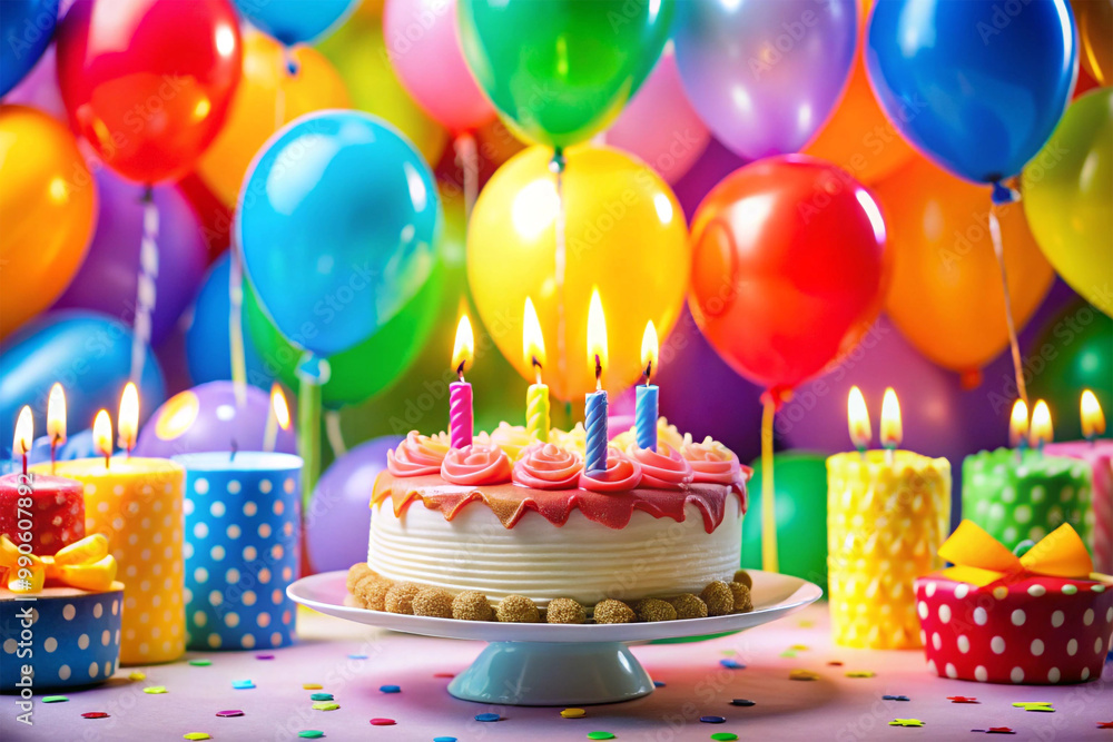 Birthday cake with background balloons Birthday cake with background balloons