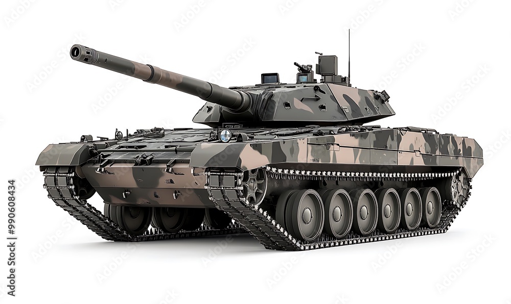 Camouflaged Main Battle Tank in Front View Camouflaged Main Battle Tank in Front View