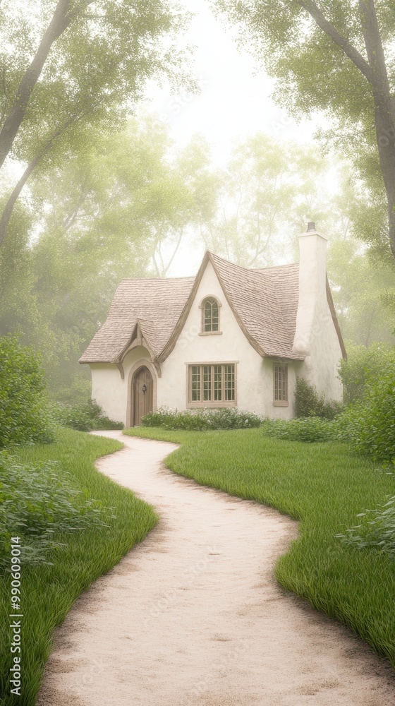 A white house with a slanted roof and a chimney A white house with a slanted roof and a chimney