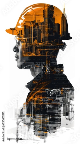 Urban engineering vision: conceptual double exposure of engineer and cityscape for innovative design AI