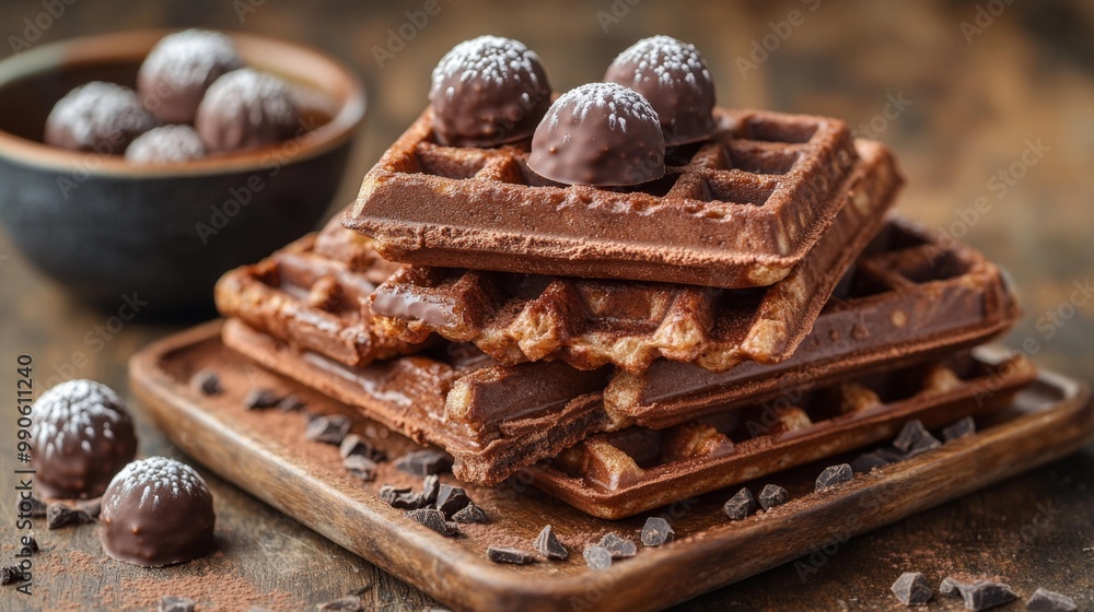 Stack of Chocolate Waffles with Truffles Generative AI Stack of Chocolate Waffles with Truffles Generative AI