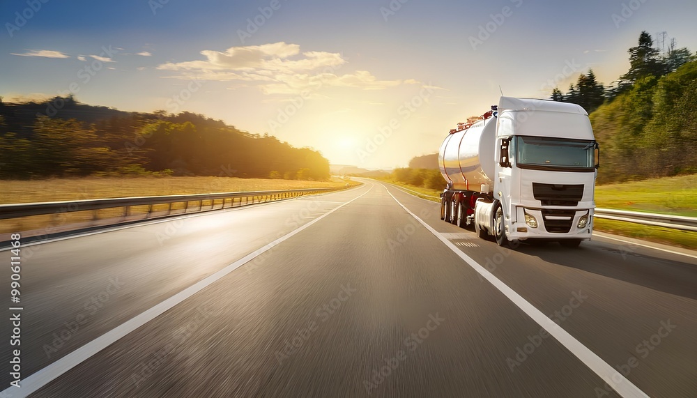 Fuel truck on a highway, transporting fuel with a focus on safety Fuel truck on a highway, transporting fuel with a focus on safety