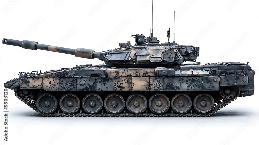 Camouflaged Tank Isolated on White Background Camouflaged Tank Isolated on White Background