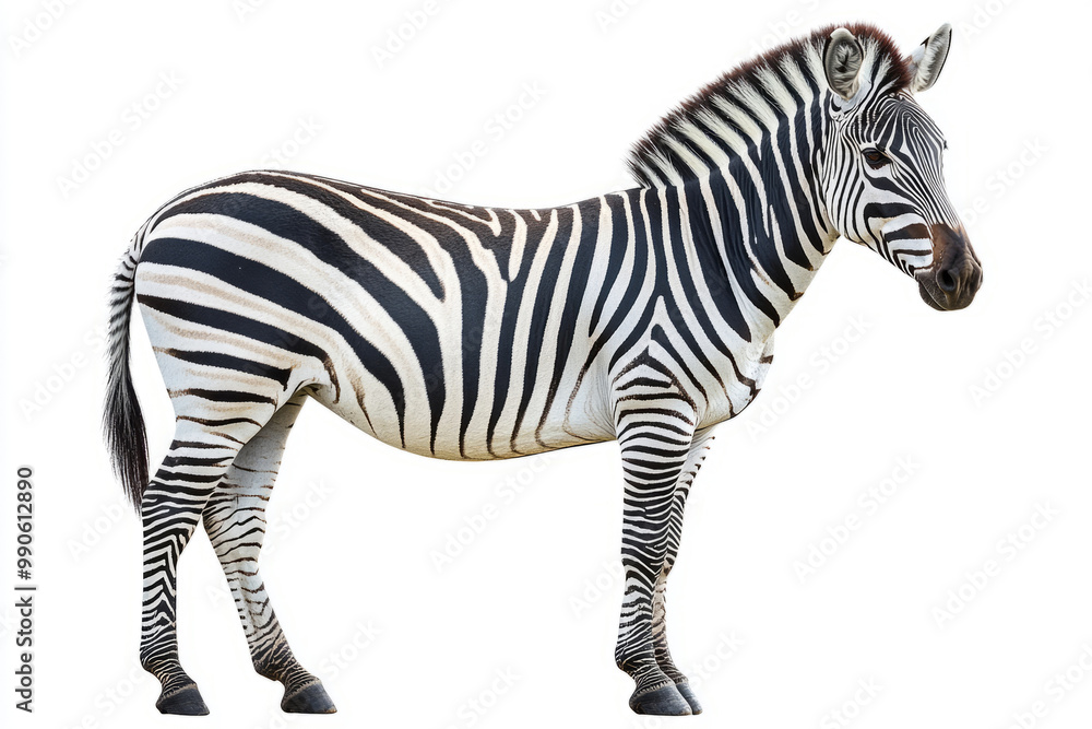 A full-length zebra standing alone on a white background A full-length zebra standing alone on a white background