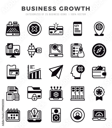 Business Growth Icon Pack 25 Vector Symbols for Web Design.