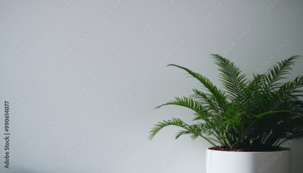 Obraz premium Plant on a white wall, light surface for mockup and text. ai