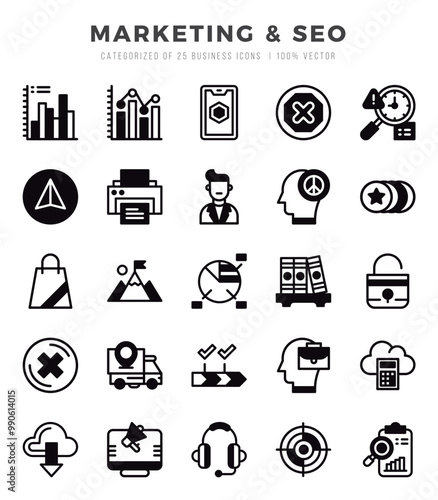 Marketing & SEO web icons in Lineal Filled style.