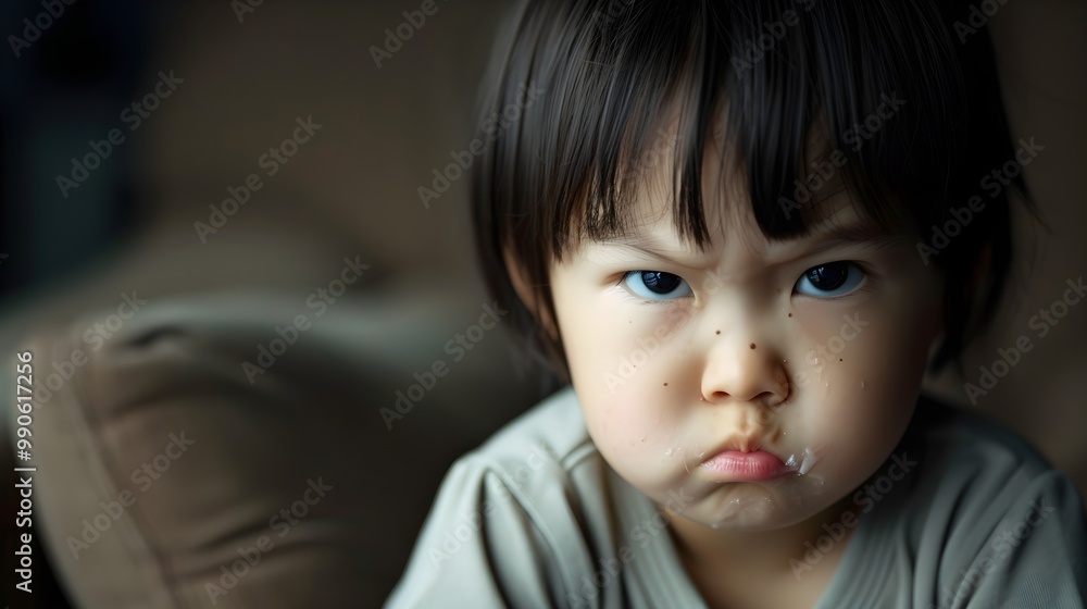 Memorable Portrait of a Grumpy Upset Asian Girl Child Showcasing the Joy and Wonder of Growing Up Memorable Portrait of a Grumpy Upset Asian Girl Child Showcasing the Joy and Wonder of Growing Up