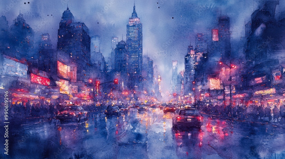 Fototapeta premium Rainy Night in the City Generative AI