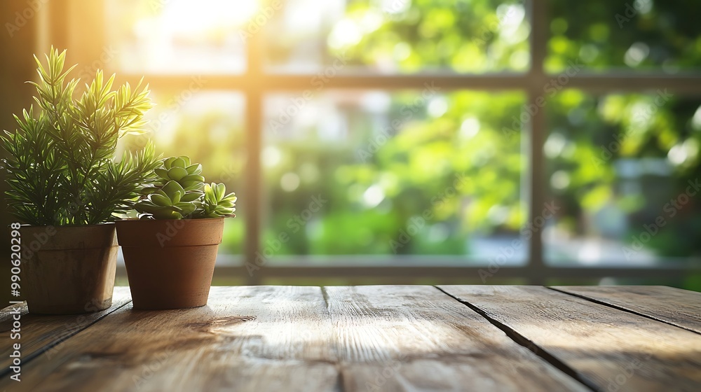 Sunny Day Table With Green Plants Sunny Day Table With Green Plants