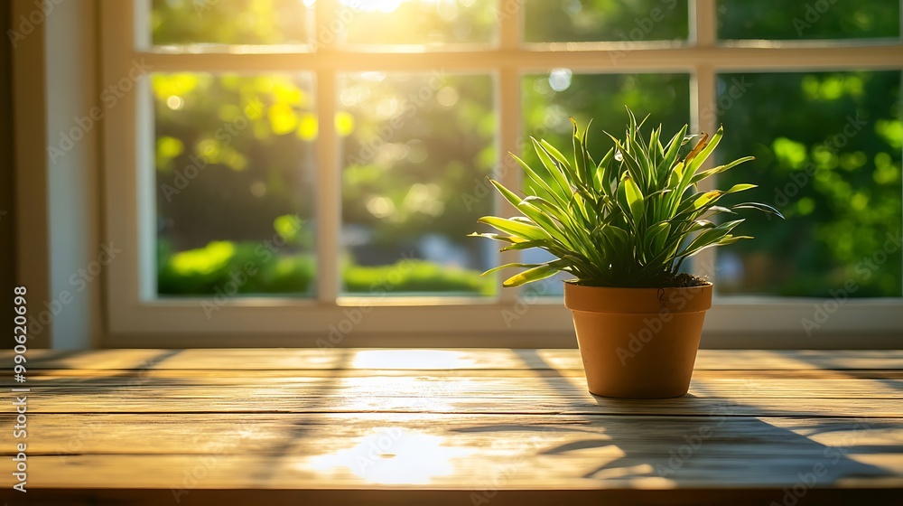 Sunny Day Table With Green Plants Sunny Day Table With Green Plants
