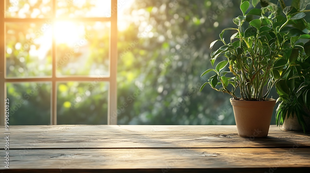 Sunny Day Table With Green Plants Sunny Day Table With Green Plants