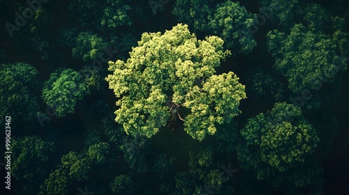 Aerial View of a Single Tree in a Forest Canopy